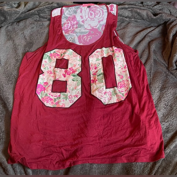 Sugar High Burgundy Graphic Tank Top Size 3x with #80 & Flowers - Picture 1 of 4